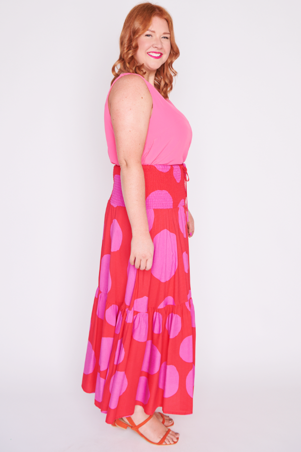 Willy Splotched Pink & Red Skirt – Splotched Pink & Red maxi skirt