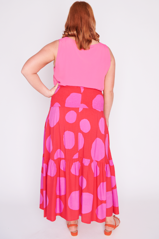 Willy Splotched Pink & Red Skirt – Splotched Pink & Red maxi skirt