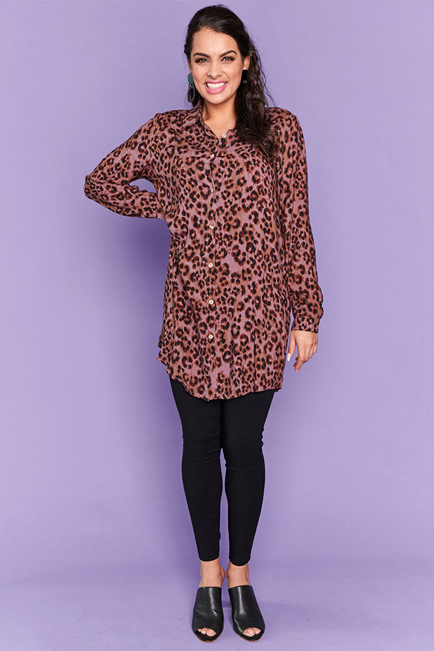 Aubree Chocolate Leopard Shirt – Chocolate Leopard longline shirt