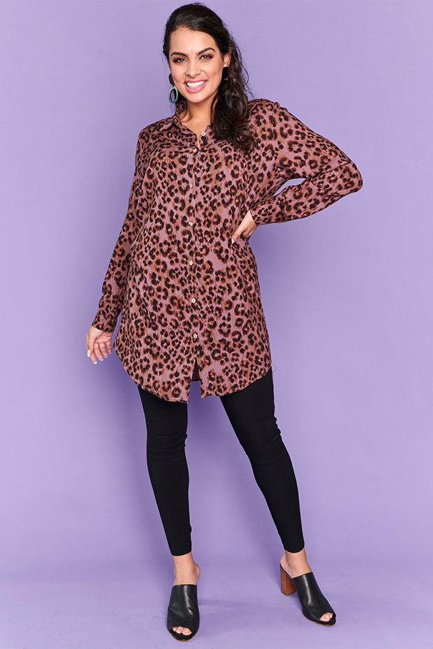 Aubree Chocolate Leopard Shirt – Chocolate Leopard longline shirt