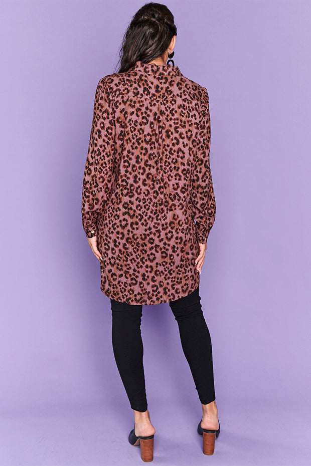 Aubree Chocolate Leopard Shirt – Chocolate Leopard longline shirt
