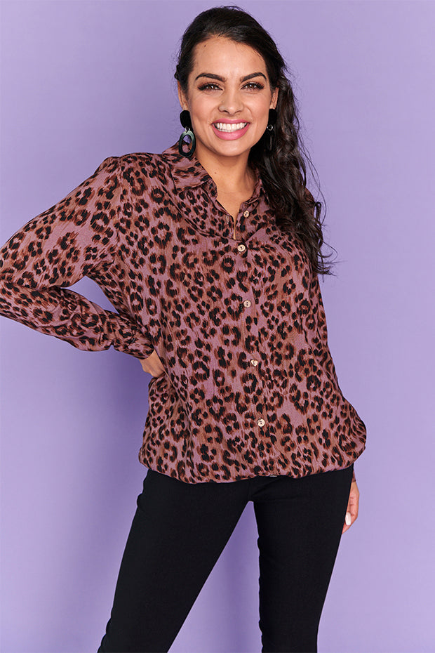 Aubree Chocolate Leopard Shirt – Chocolate Leopard longline shirt