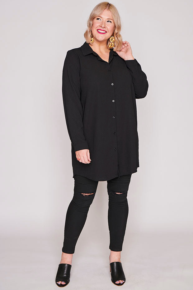 Asher Black Longline Shirt – Black longline shirt