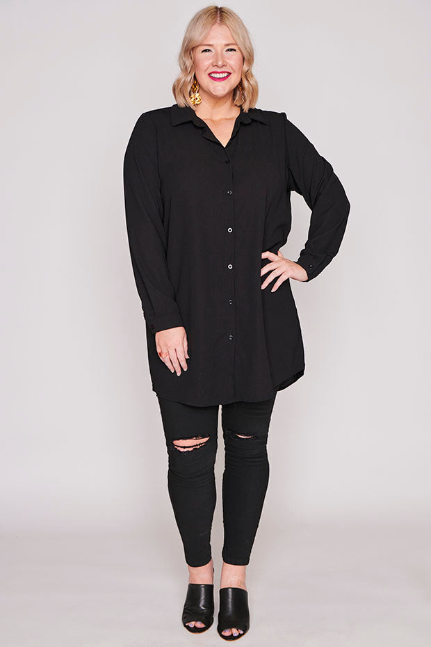 Asher Black Longline Shirt – Black longline shirt
