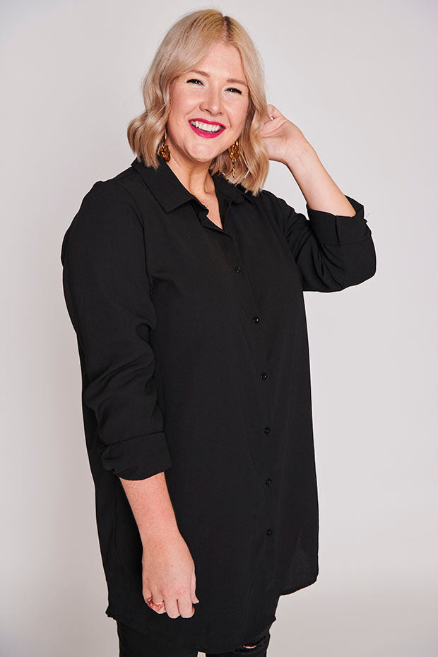 Asher Black Longline Shirt – Black longline shirt