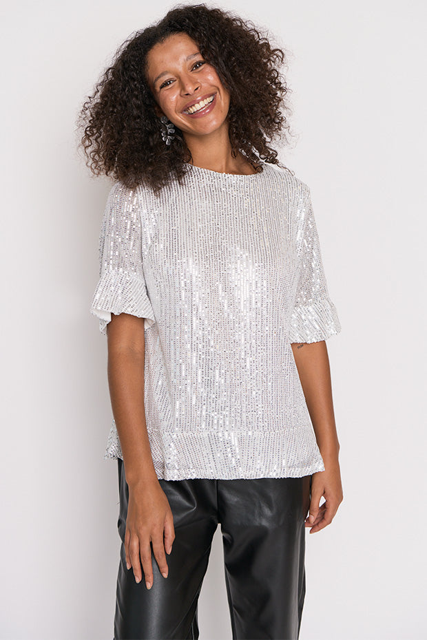 Joe Silver Sequins Party Top – Silver Sequins top
