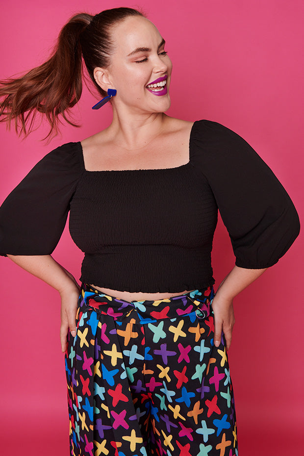 Smile Black Long Sleeve Top – Black crop top