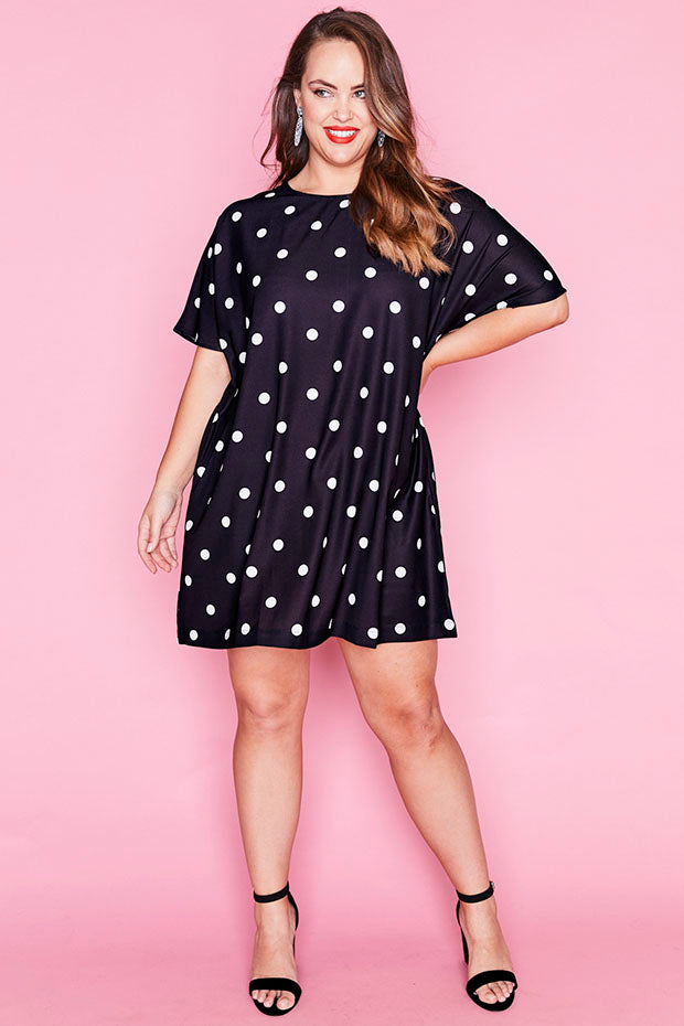 Julia Black Polka Dot Dress – Black Polka Dot shift dress