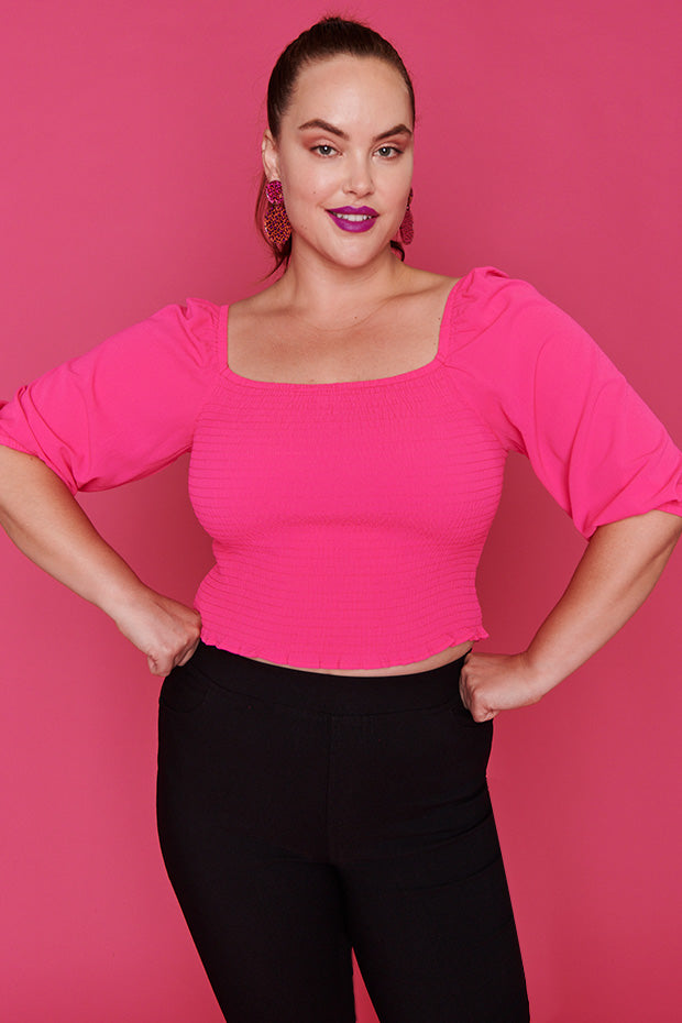 Smile Pink Long Sleeve Top – Pink crop top