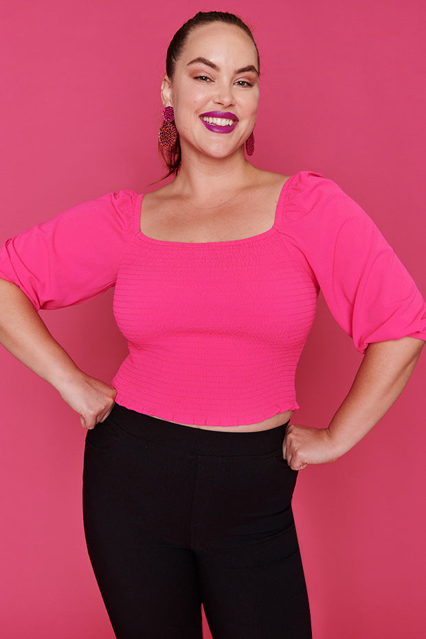 Smile Pink Long Sleeve Top – Pink crop top