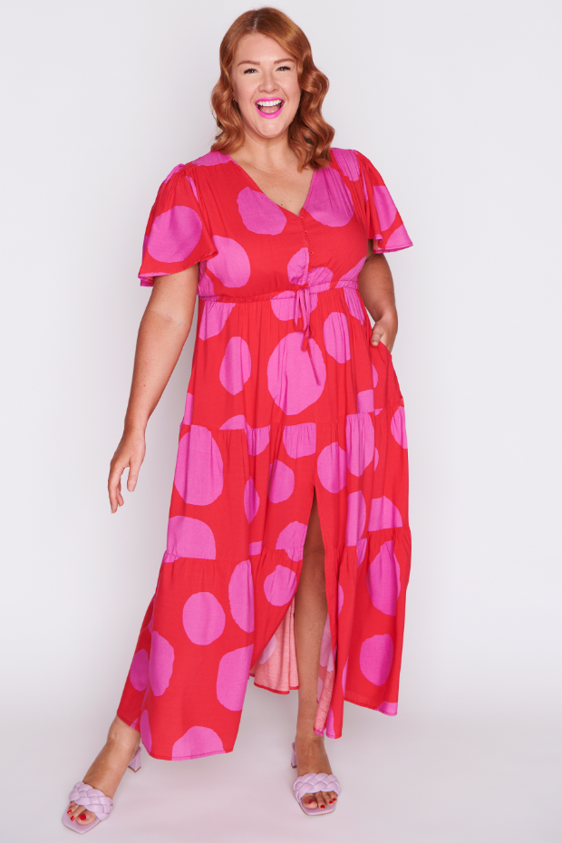 Alexia Splotched Pink & Red Dress – Splotched Pink & Red maxi dress