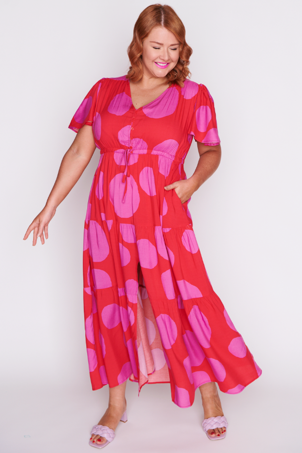 Alexia Splotched Pink & Red Dress – Splotched Pink & Red maxi dress