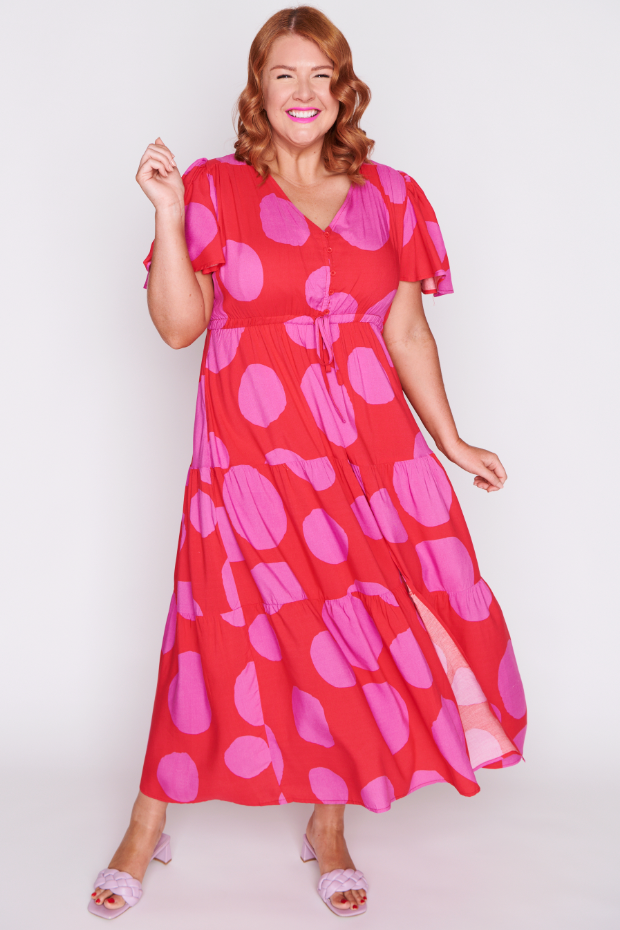 Alexia Splotched Pink & Red Dress – Splotched Pink & Red maxi dress