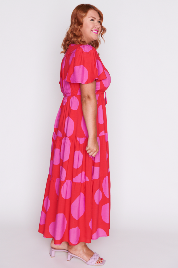 Alexia Splotched Pink & Red Dress – Splotched Pink & Red maxi dress