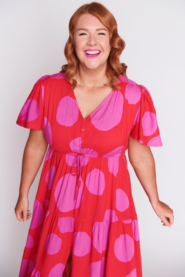 Alexia Splotched Pink & Red Dress – Splotched Pink & Red maxi dress