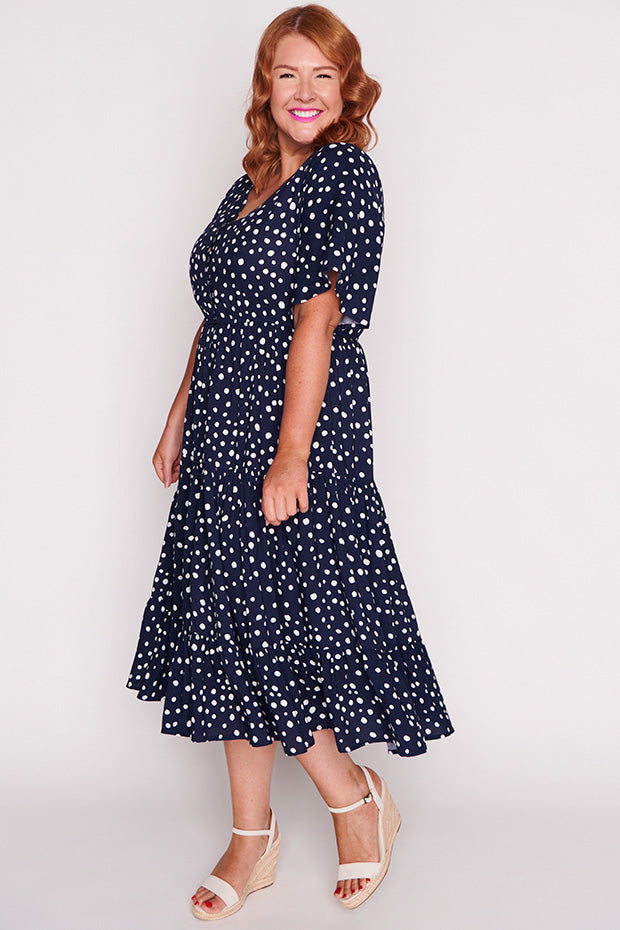 Jessica Navy & White Flecks Dress – Navy & White Flecks midi dress