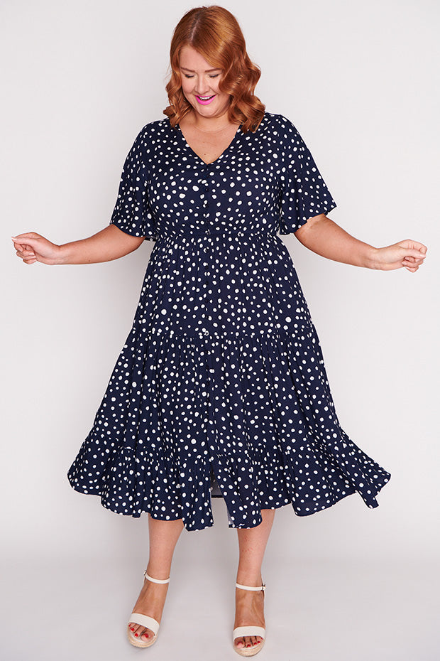 Jessica Navy & White Flecks Dress – Navy & White Flecks midi dress