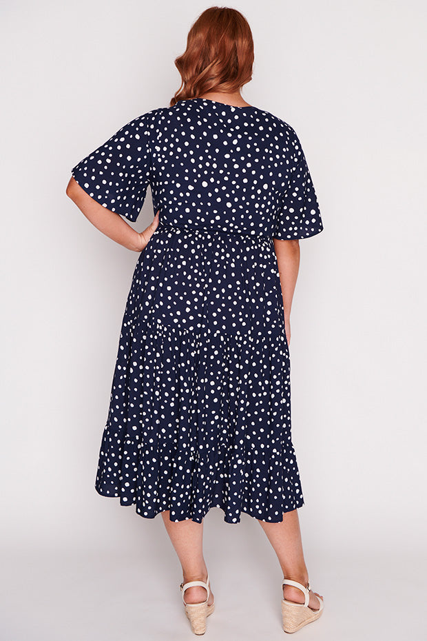 Jessica Navy & White Flecks Dress – Navy & White Flecks midi dress