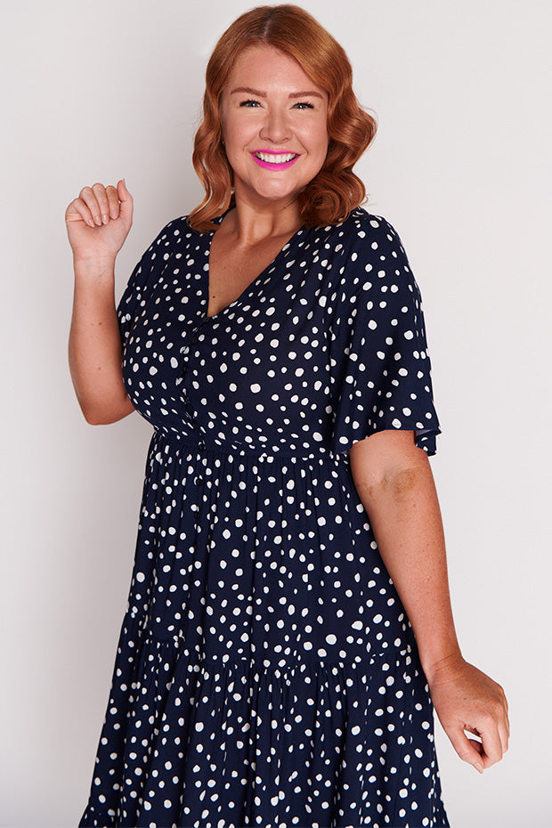 Jessica Navy & White Flecks Dress – Navy & White Flecks midi dress