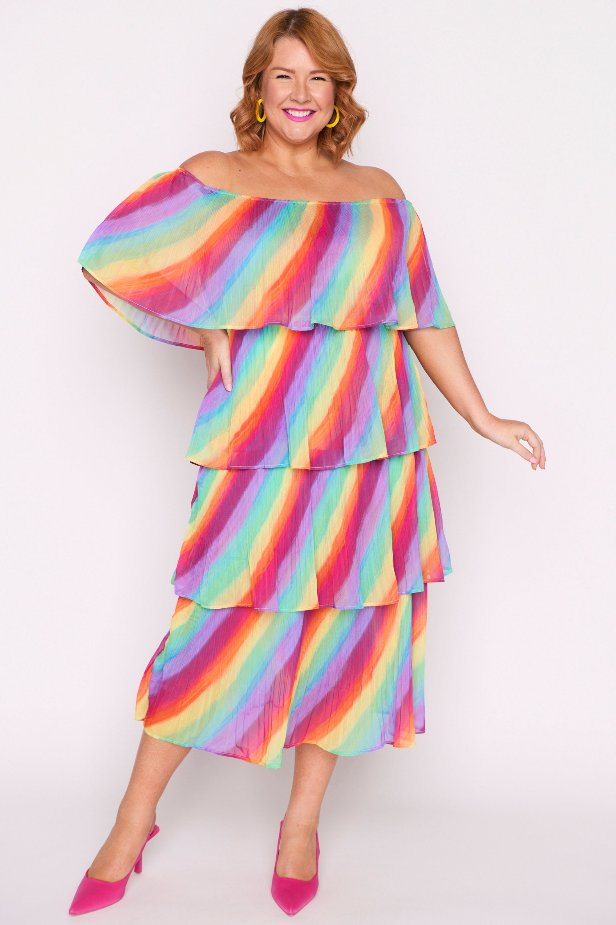 rainbow fashion plus size dresses Just Dance High-Low Maxi Dress side pockets and a back zipper closure Pleated Dress Rainbow Store Plus