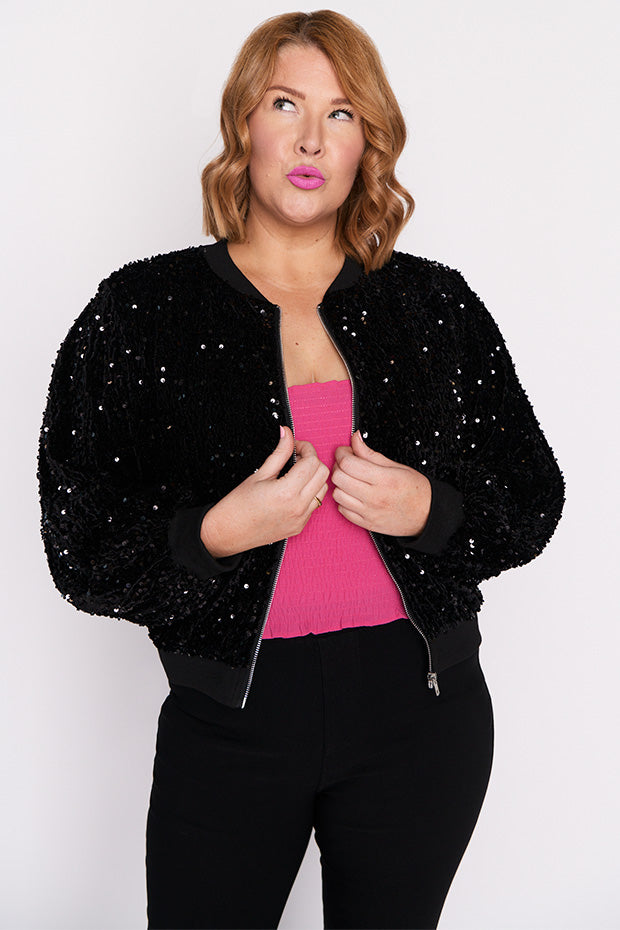 Bling Black Sequins Jacket – Black Sequins bomber jacket