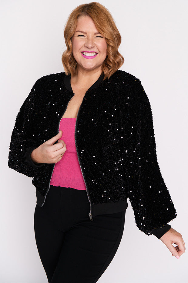 Bling Black Sequins Jacket – Black Sequins bomber jacket