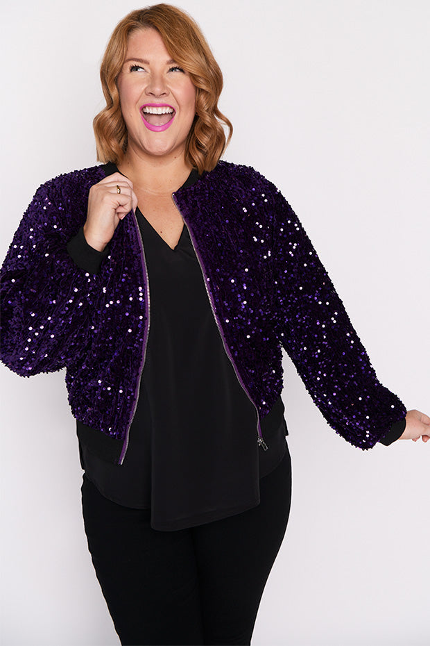 Bling Purple Sequins Jacket – Purple Sequins bomber jacket