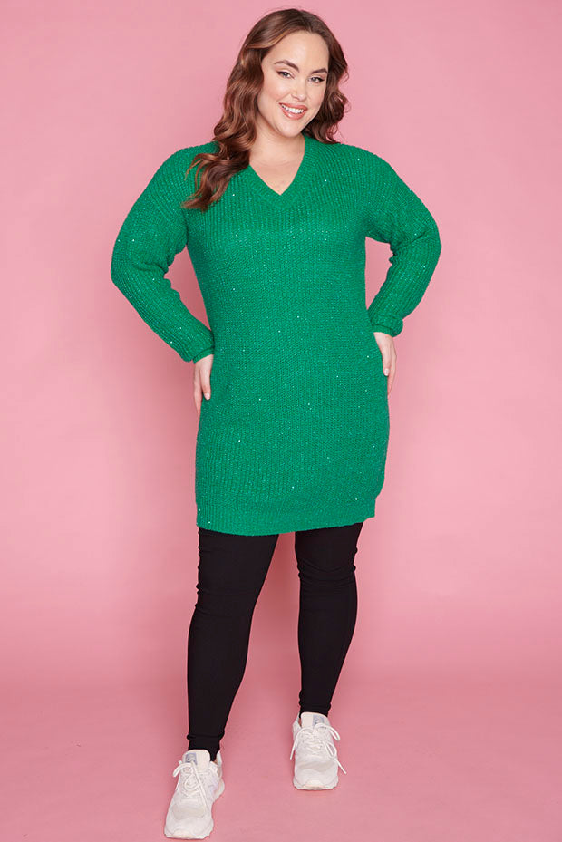 Alexa Green Sparkle Knit – Green Sparkle knit dress