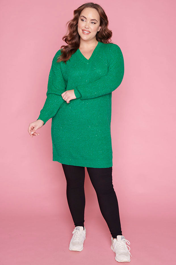 Alexa Green Sparkle Knit – Green Sparkle knit dress