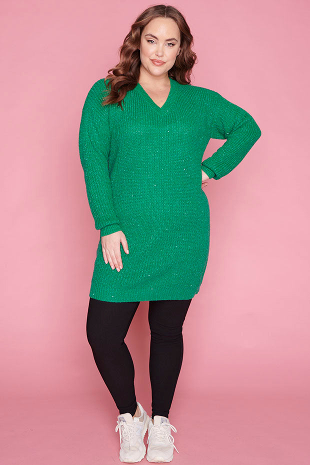 Alexa Green Sparkle Knit – Green Sparkle knit dress