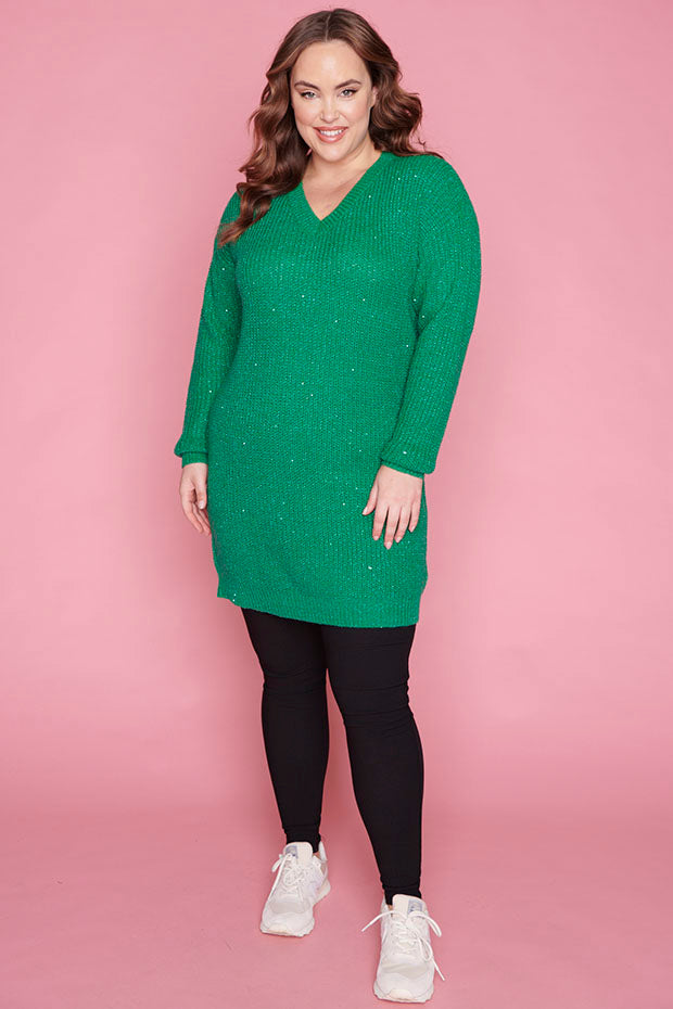 Alexa Green Sparkle Knit – Green Sparkle knit dress
