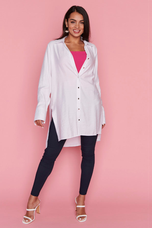 Darcy White Long Shirt – White longline shirt