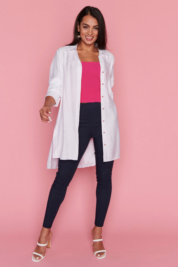 Darcy White Long Shirt – White longline shirt