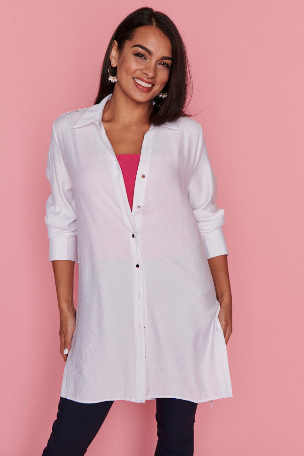 Darcy White Long Shirt – White longline shirt
