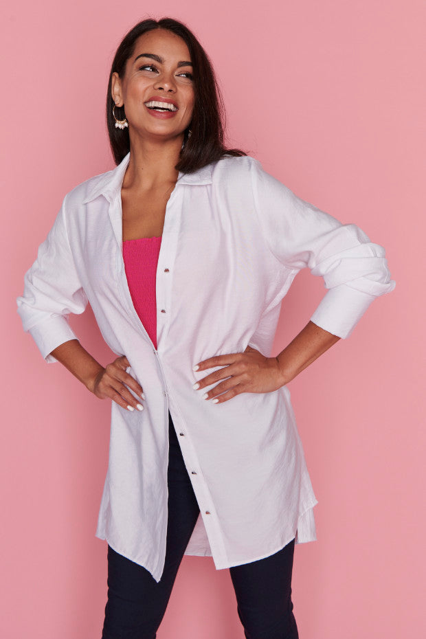 Darcy White Long Shirt – White longline shirt