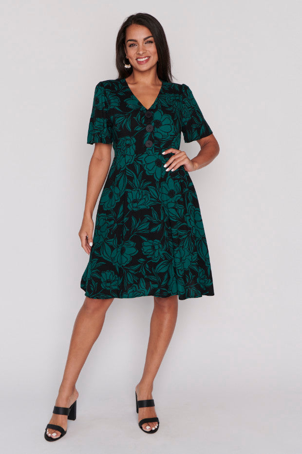 Leesa Midnight Green Dress – Midnight Green knee length dress