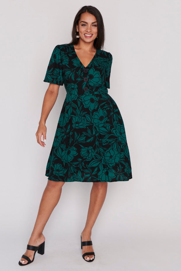 Leesa Midnight Green Dress – Midnight Green knee length dress