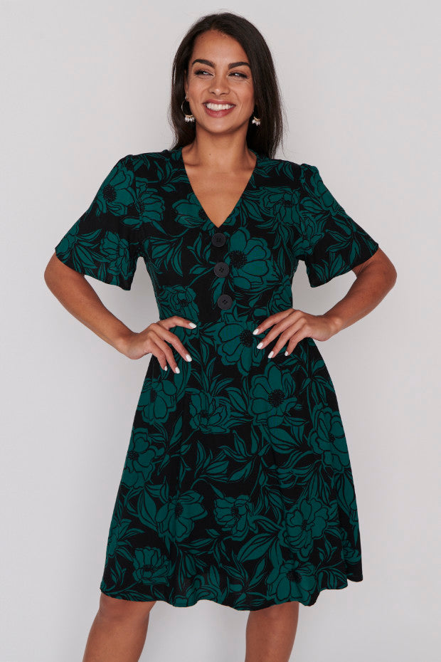 Leesa Midnight Green Dress – Midnight Green knee length dress
