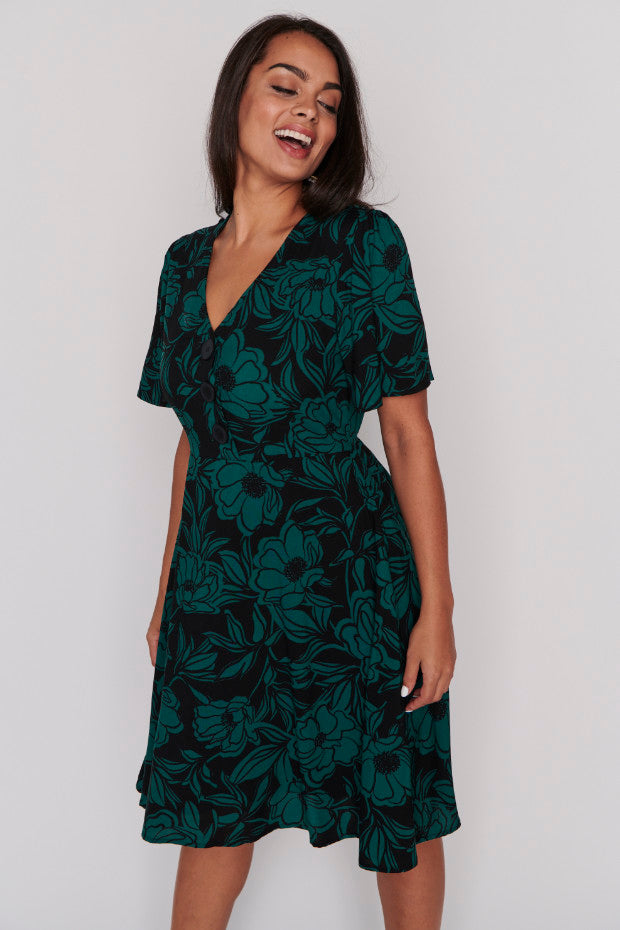 Leesa Midnight Green Dress – Midnight Green knee length dress