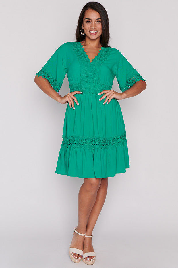 Niki Jade Lace Trim Dress – Jade Lace knee length dress