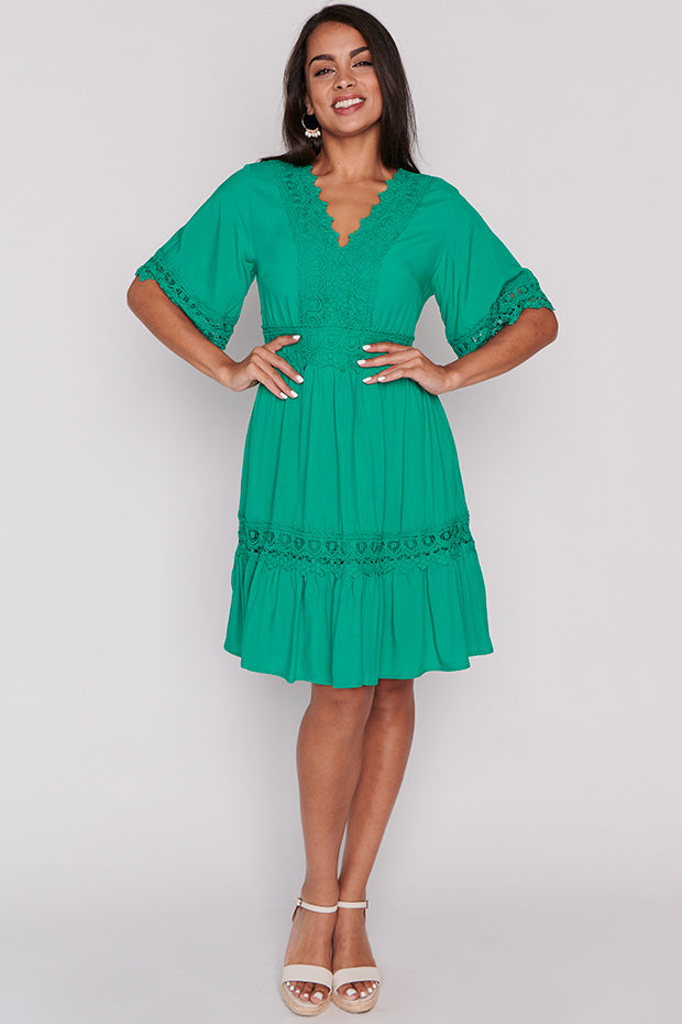 Niki Jade Lace Trim Dress – Jade Lace knee length dress