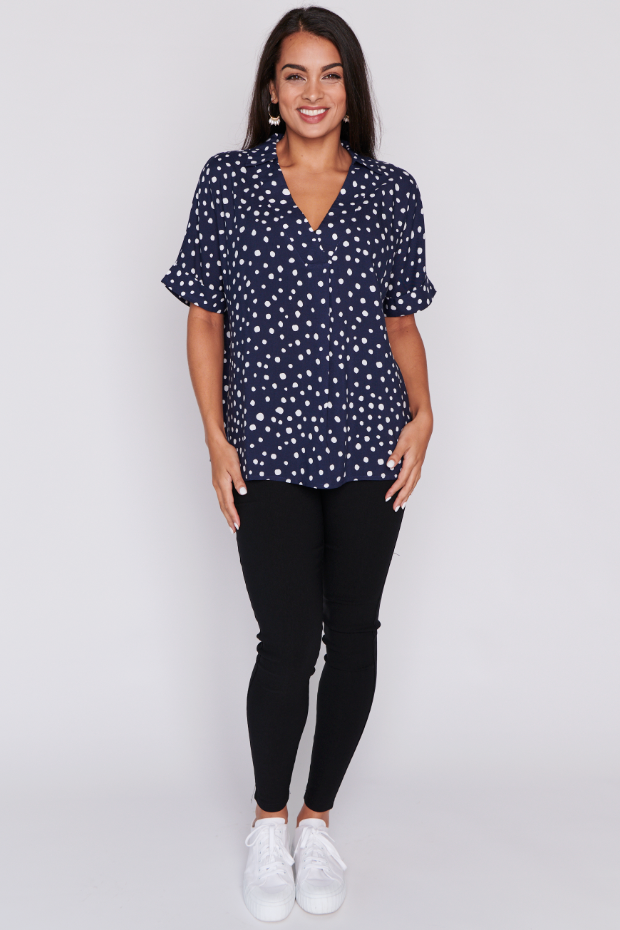 Monnie Navy & White Flecks Top – Navy & White Flecks blouse