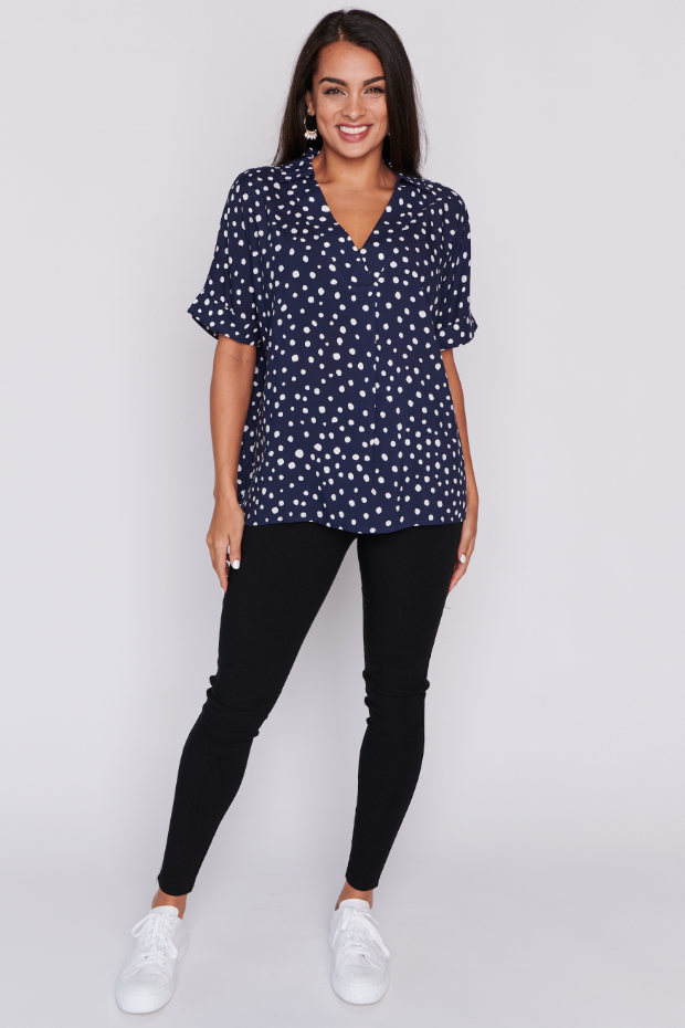 Monnie Navy & White Flecks Top – Navy & White Flecks blouse