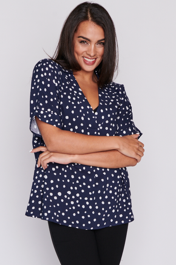 Monnie Navy & White Flecks Top – Navy & White Flecks blouse