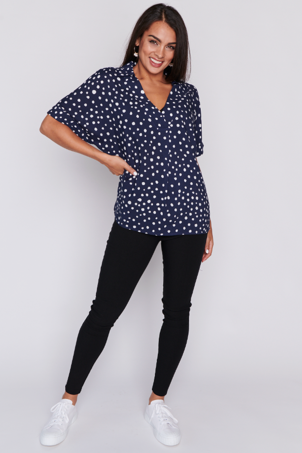 Monnie Navy & White Flecks Top – Navy & White Flecks blouse