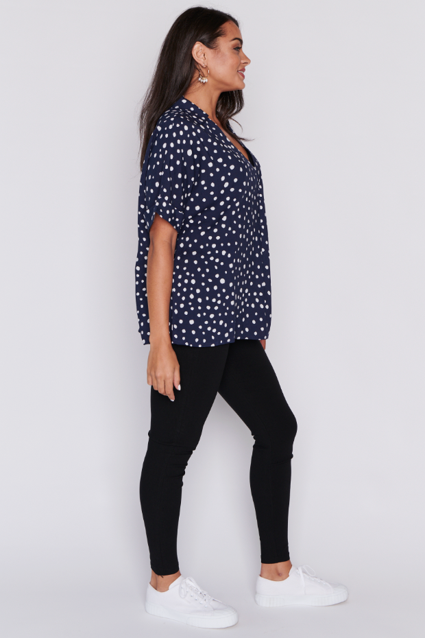 Monnie Navy & White Flecks Top – Navy & White Flecks blouse