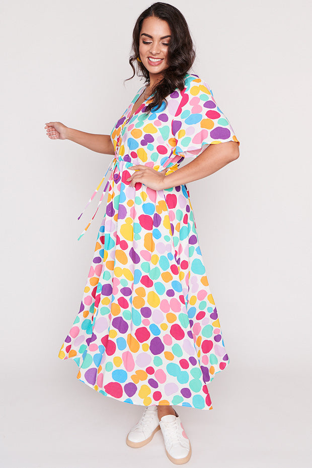 Michelle White Rainbow Pebble Dress – White Rainbow Pebble midi dress