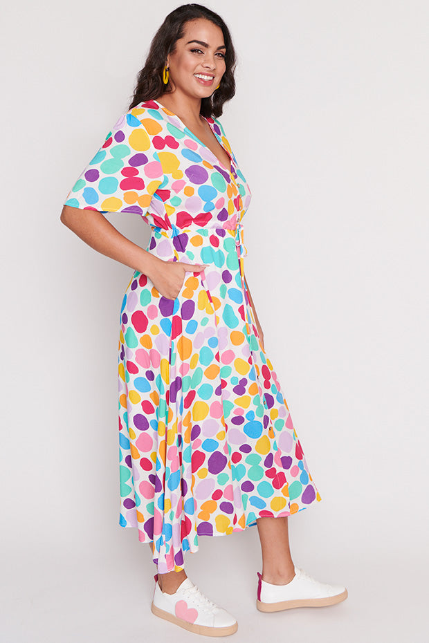 Michelle White Rainbow Pebble Dress – White Rainbow Pebble midi dress