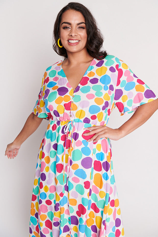 Michelle White Rainbow Pebble Dress – White Rainbow Pebble midi dress