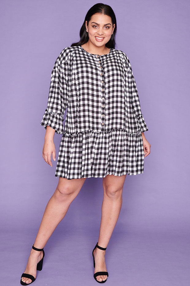 Tommy Black Gingham Dress* – Black Gingham mini dress